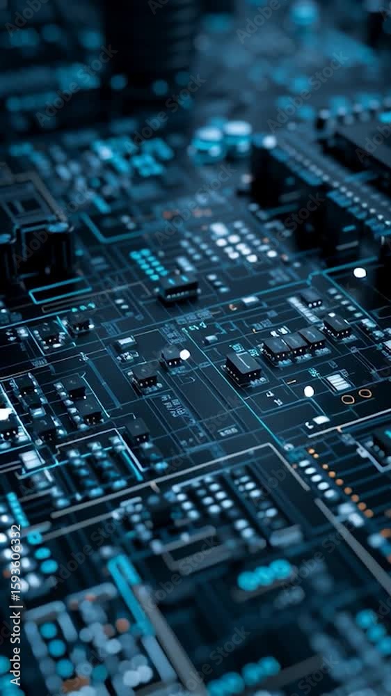 Vertical video Electronic circuit board, showcasing the intricate design and components Vertical video Electronic circuit board, showcasing the intricate design and components