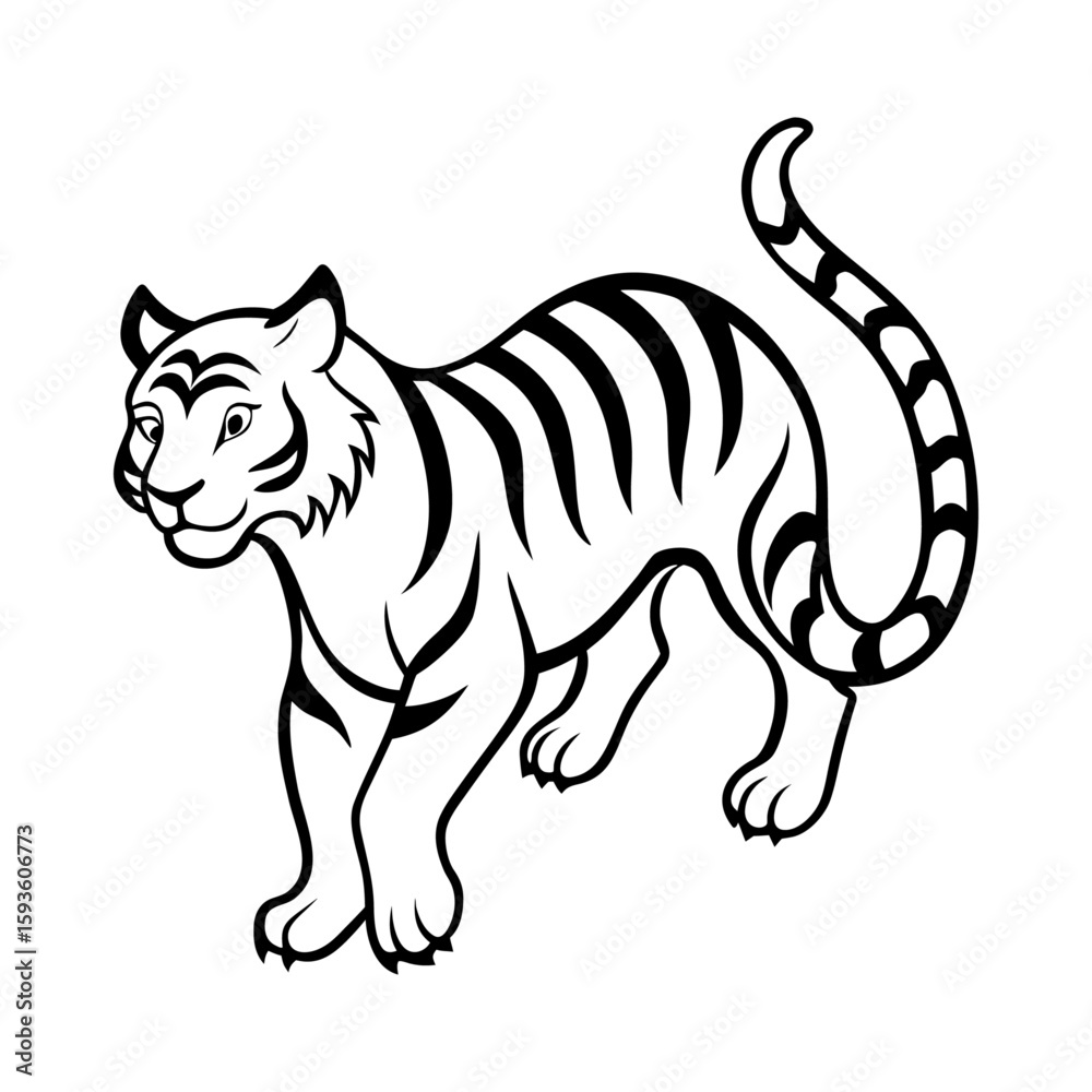 Fototapeta premium Vector art of a majestic tiger with black stripes isolated on white background