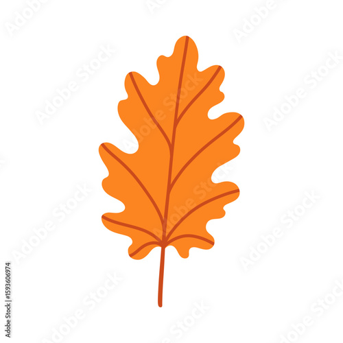 Orange oak leaf isolated on white background. Simple autumn fall leaf for pattern, banner, sticker. Hello autumn card. Flat vector illustration.