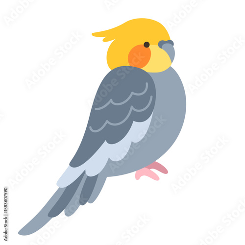 Parrot tropical cartoon illustration. Exotic bright nymph or cockatiel parrot childish trendy art for kids, sticker card, poster cover. Wildlife jungle Hawaiian cute bird funny vivid vector character