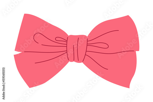 Ribbon bow hand drawn cute vector illustration. Trendy elegant tape design element for celebrating Valentines Day, wedding birthday decoration. Cartoon bow tie knot gift ribbon, silk hair accessory
