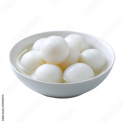 A bowl of delicious tangyuan, a traditional chinese dessert made of glutinous rice flour, isolated on transparent background