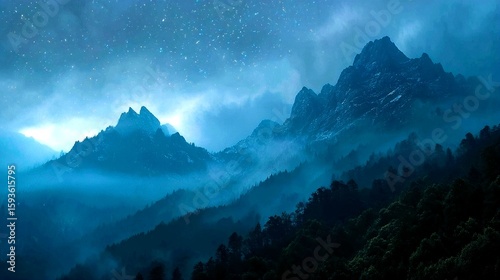 Galaxy at Dawn – Misty Mountain Morning