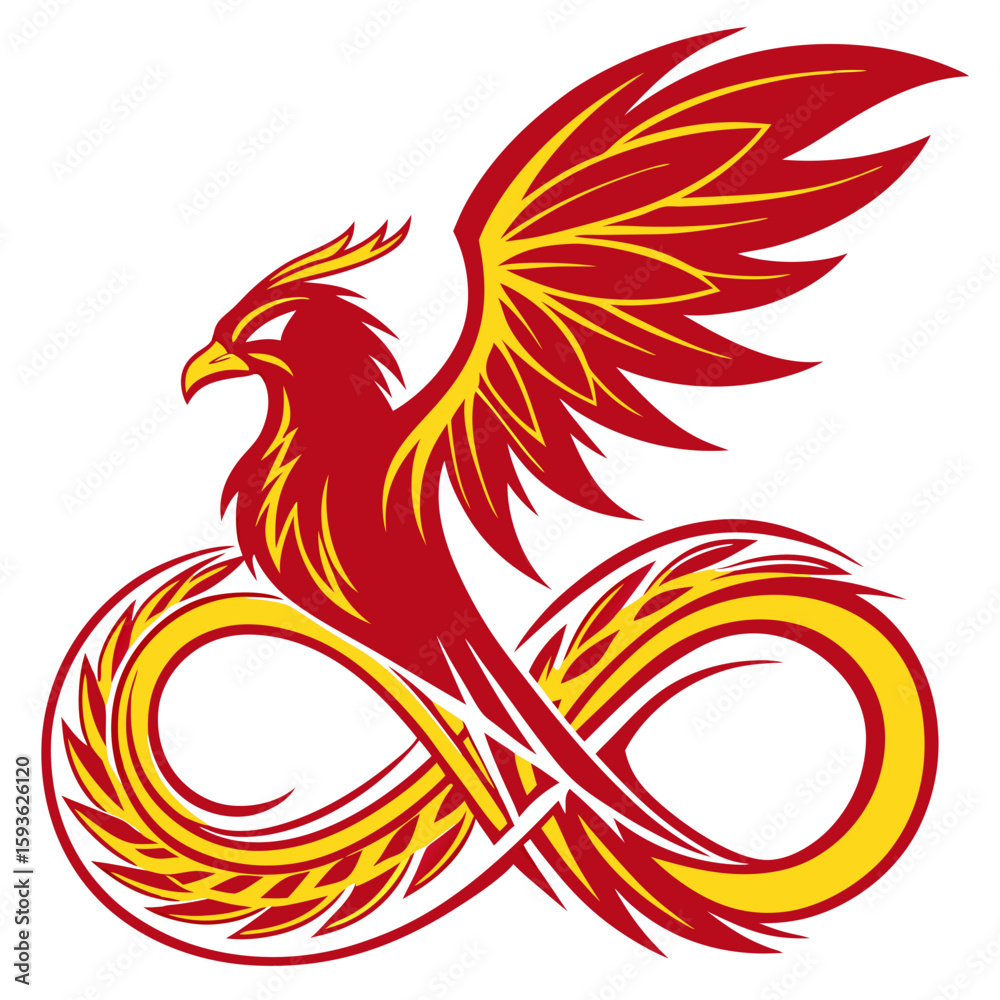 Obraz premium Mythical Phoenix Bird with Infinity Symbol Tail Vector