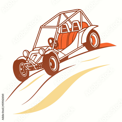 Classic Dune Buggy Driving on Sandy Hill Illustration