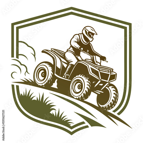 Off-Road ATV Rider in Action on a Hill with Shield Frame