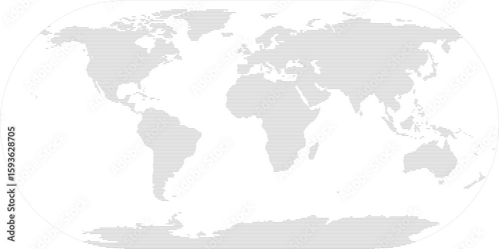 Obraz premium World vector map in line-filled style with bounding box (Eckert III projection, PPT-compatible & fully editable)