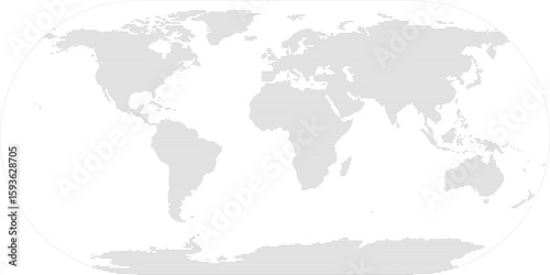 World vector map in line-filled style with bounding box (Eckert III projection, PPT-compatible & fully editable)