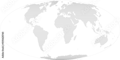 World vector map in line-filled style with bounding box (Mollweide projection, PPT-compatible & fully editable)