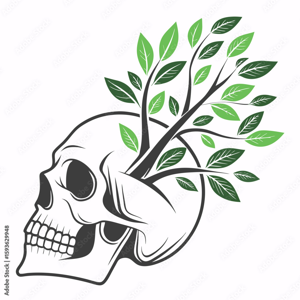 Fototapeta premium Life and Death Concept - Plant Growing from Human Skull