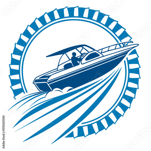 Dynamic Speedboat on Waves within a Circular Frame, Water Sports and Marine Adventure