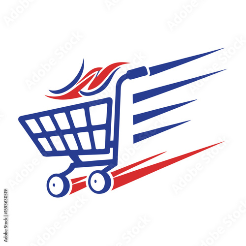 Dynamic Shopping Cart with Flames, Super Fast Delivery and Hot Deals Concept