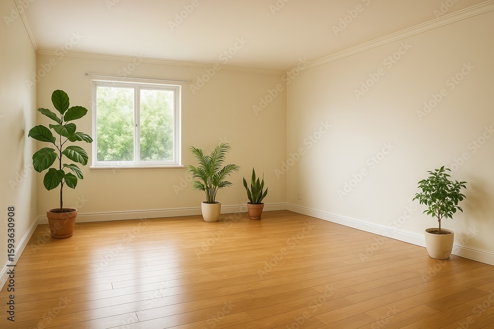 Fototapeta premium Spacious and Simple Empty Living Room with Indoor Plants