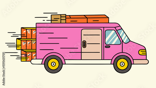 Pink delivery van transporting boxes fast