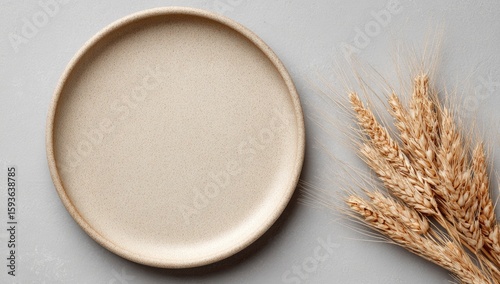 Light beige plate, empty, with wheat sprigs