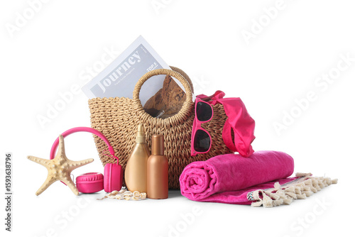 Wicker bag with bottles of ...