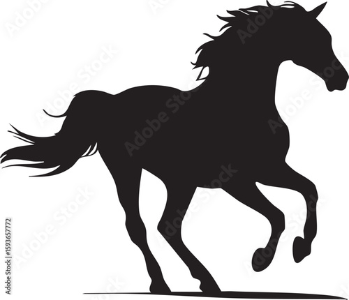 Majestic black silhouette of a horse galloping freely