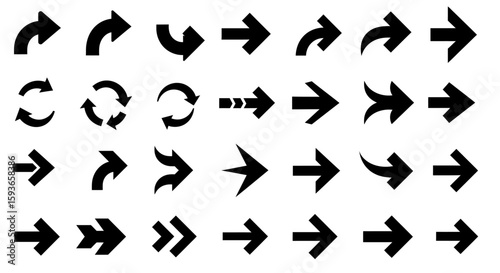 Collection of diverse black arrow icons, various styles and directions.