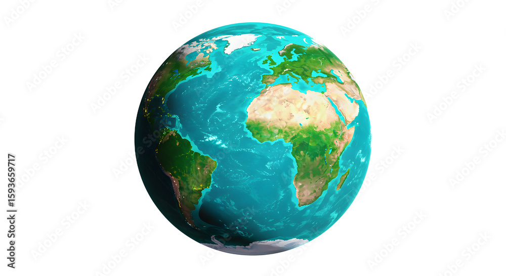 Fototapeta premium Vibrant 3D Earth Globe with Detailed Continents and Oceans