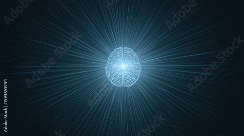 Mind's Radiant Pulse:  A luminous brain, emitting beams of light, symbolizing the intricate workings of the mind. 