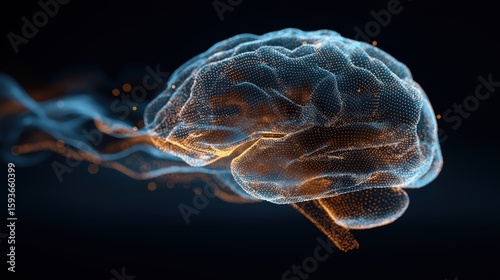 Brain Clarity: A captivating, artistic depiction of a human brain, highlighted with vivid blue and orange hues against a dark backdrop. The image evokes a sense of complex thought and mental clarity.