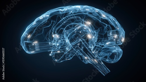 Illuminating the Mind: A luminous, translucent rendering of the human brain, highlighted by neural pathways, evokes concepts of thought, intelligence, and the intricate workings of the mind.