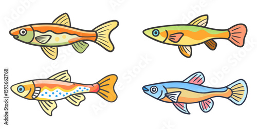 Aquarium fish illustration set with neon tetra and goldfish for kids and educational use