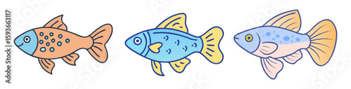 Illustration of cute cartoon fish drawing for kids and aquarium hobbyists educational materials