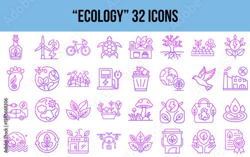 Ecology set icon collection featuring 32 environmental symbols  
