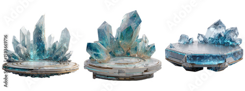 Futuristic Crystal Platform Designs with Shimmering Details