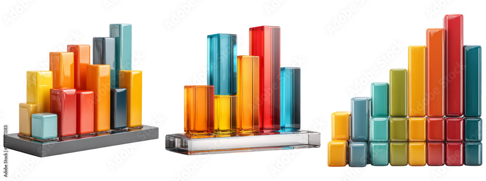 Obraz premium Colorful Abstract Glass Bar Charts for Modern Data Visualization