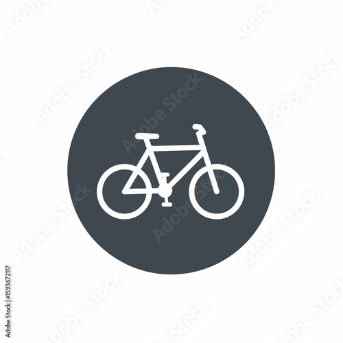 White bicycle icon centered in a dark gray circle, isolated on a white background, simple and clean design.