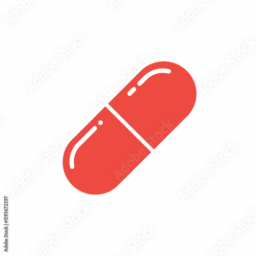 A single, red capsule pill, isolated on a white background, presented in a simple, graphic style.