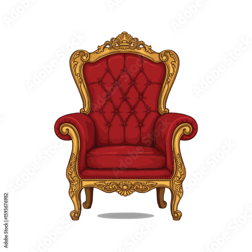 Elegant Red and Gold Royal Throne Chair Vintage Victorian Style Luxury Furniture  Ornate Carving  Kings Seat