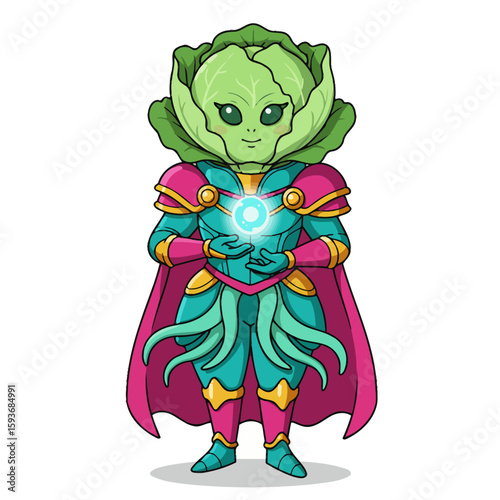 Cabbage Superhero Holding Power Orb