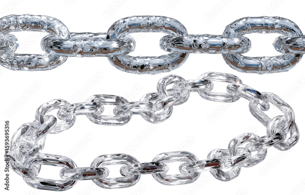 Fototapeta premium Clear crystal chain with intricate links, showcasing beautiful design and transparency. chain appears elegant and modern, perfect for various decorative uses