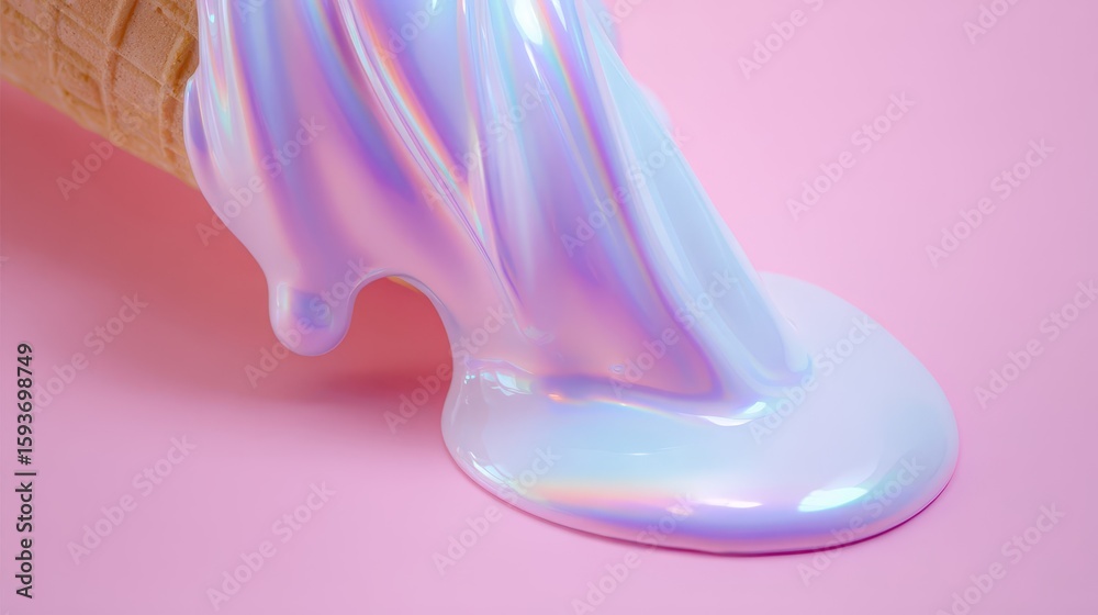 Naklejka premium Melting ice cream dripping from a waffle cone.