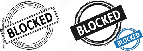 Three blocked stamps in black and blue on a white background design