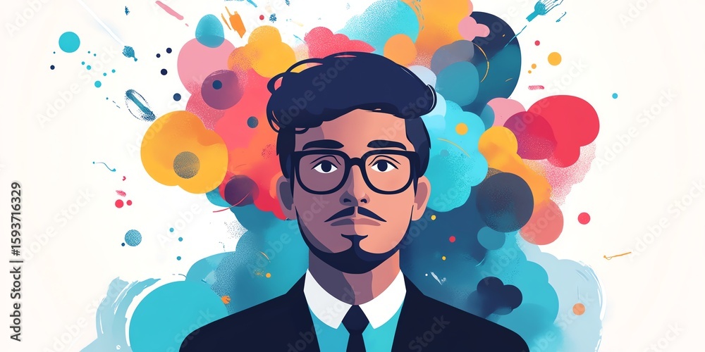 Creative brain power and knowledge fillup concept with blacksuited businessman wearing black glasses Creative brain power and knowledge fillup concept with blacksuited businessman wearing black glasses