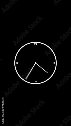  Vertical wall clock animation. 24 hour day fast speed. Time laps wall clock on black background. 4k video.