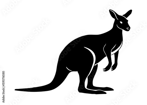 Black silhouette of a kangaroo standing on a white background