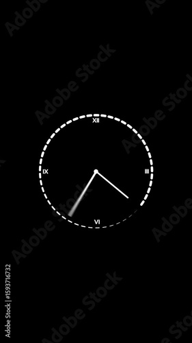 Vertical wall clock animation. 24 hour day fast speed. Time laps wall clock on black background. 4k video.