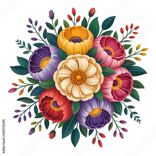 Colorful Floral Bouquet Illustration – AI Generated PNG with Transparent Background