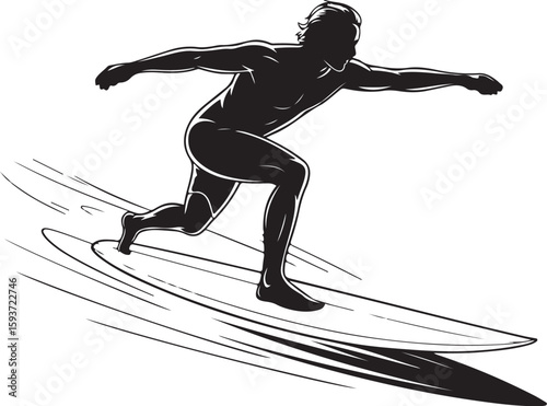 Surfing Pose Silhouette of Male Rider

