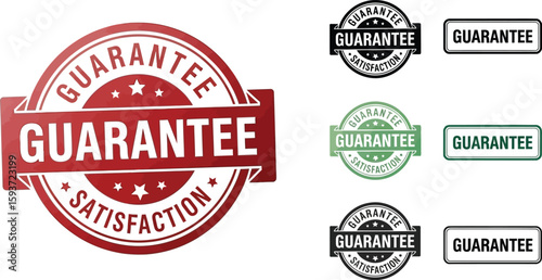Various guarantee and satisfaction stamps in red green and black colors