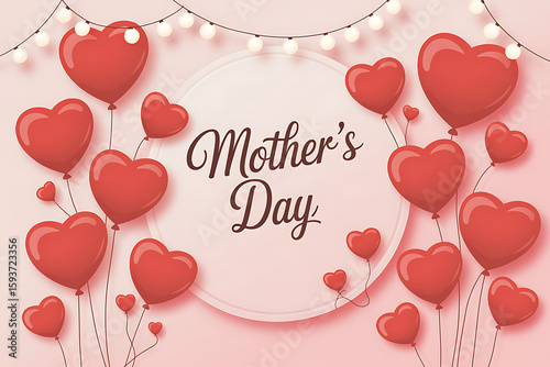 Elegant Mother’s Day Celebration Background with Heart Balloons and Lights
