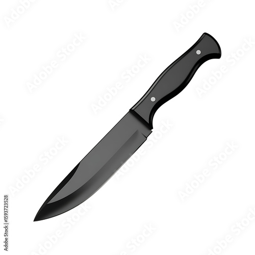 Black Tactical Knife with Sharp Blade on Transparent Background. High quality PNG file