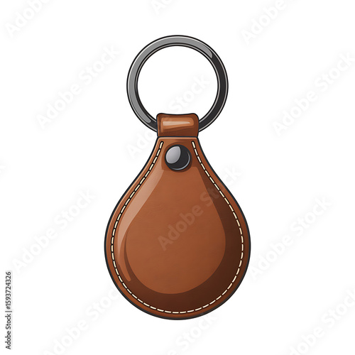 Realistic 3D Render of Brown Leather Key chain with Metal Ring on Transparent Background. High quality PNG file