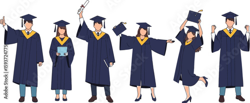 Group of graduates in gowns and caps celebrating their graduation day
