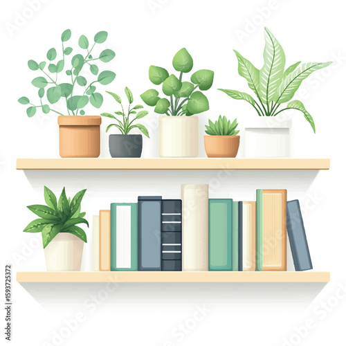 a wall bookshelf and decorative flowers